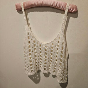 Women's Cotton Candy White Crochet Knit CroppedTank Top M/L